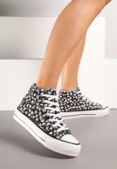 Czarne Trampki z Wysoką Cholewką Zdobione Kwiatowym Printem Folellia. Czarne trampki i tenisówki damskie Renee, z aplikacjami, z dzianiny, przed kolano. Za 49.99 zł.