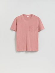 T-shirt regular z kieszonką - brudny róż. Czerwone t-shirty męskie Reserved, l, bez wzorów, z bawełny, bez kołnierzyka. Za 59.99 zł.