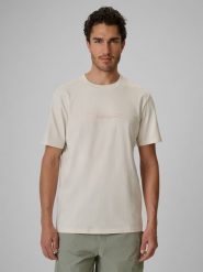 4F T-shirt regular z nadrukiem męski - beżowy XXL. Brązowe t-shirty męskie 4f, m, bez wzorów, z bawełny, bez kołnierzyka. W wyprzedaży za 39.99 zł.