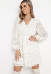 Jasnobeżowa Sukienka Boho z Gumką w Pasie i Błyszczącą Nitką Gavissa. Brązowe sukienki damskie Born2be, l, bez wzorów, boho, bez kołnierzyka, bez ramiączek, mini. W wyprzedaży za 135.99 zł.
