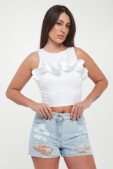 Top damski z falbaną ELISABETTA FRANCHI. Topy damskie Elisabetta Franchi, bez wzorów, bez kołnierzyka. Za 1,449.00 zł.