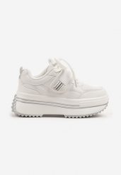 Białe Buty Sportowe Sneakersy na Platformie z Dodatkowym Zapięciem na Rzep Dorriti. Białe sukienki niemowlęce Renee, bez wzorów, z jeansu, bez ramiączek. Za 109.99 zł.