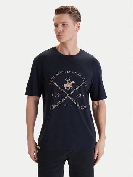 Beverly Hills Polo Club T-Shirt W126-BHMTS-1020-19P Granatowy. Niebieskie koszulki polo męskie Beverly Hills Polo Club, m, bez wzorów, bez ramiączek. Za 89.99 zł.