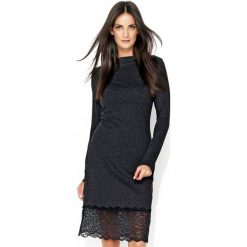 Klasyczna sukienka z koronką n131. Szare sukienki damskie Nunu, s, bez wzorów, z dresówki, eleganckie, bez kołnierzyka, bez ramiączek, midi, dopasowane. Za 139.00 zł.