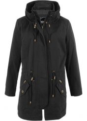 Kurtka parka bawełniana ze stójką i zaznaczoną talią. Czarne parki damskie bonprix, bez wzorów, z bawełny. Za 229.99 zł.