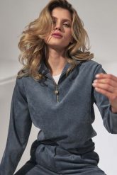 Sztruksowa Bluza na Stójce - Niebieska. Niebieskie bluzy bez kaptura damskie Figl, l, z elastanu. Za 229.00 zł.