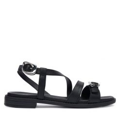 Sandały Tamaris. Czarne sandały damskie Tamaris, bez wzorów, bez obcasa, na płaskiej podeszwie. Za 289.99 zł.