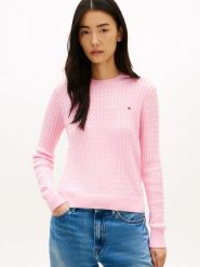 Tommy Hilfiger Sweter z dzianiny Kobiety Bawełna różowy, XL. Czerwone swetry klasyczne damskie Tommy Hilfiger, xl, z bawełny, bez kołnierzyka. Za 329.95 zł.