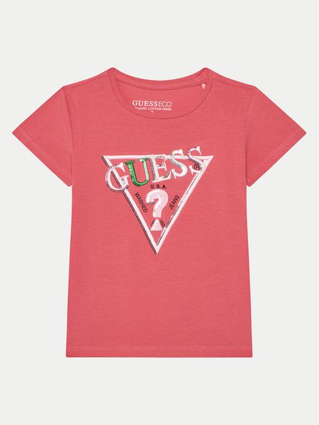 Guess T-Shirt K5RI16 K6YW4 Różowy Regular Fit. Czerwone koszulki dziewczęce Guess, z aplikacjami, z bawełny, bez ramiączek. Za 59.99 zł.