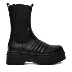 Sztyblety DeeZee. Czarne botki damskie DeeZee, bez obcasa, na płaskiej podeszwie, bez zapięcia. Za 189.99 zł.