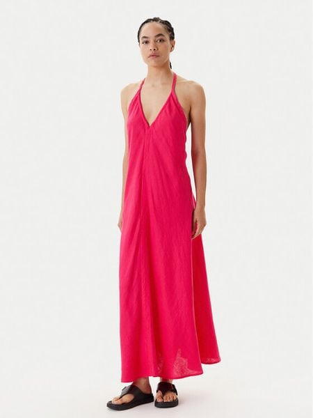 United Colors Of Benetton Sukienka letnia 4AGHDV0BF Różowy Regular Fit. Czerwone sukienki damskie United Colors Of Benetton, na lato, m, bez wzorów, ze lnu, bez kołnierzyka, bez ramiączek. Za 189.99 zł.