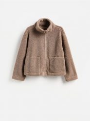 Bluza sherpa ze stójką - beżowy. Brązowe bluzy bez kaptura damskie Reserved, l, z dzianiny. Za 129.99 zł.