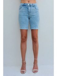 Bleu d'Azur Szorty dżinsowe "Stephanie" w kolorze błękitnym rozmiar: 38. Niebieskie szorty damskie Bleu d'Azur, z aplikacjami, z bawełny, klasyczne. Za 101.23 zł.