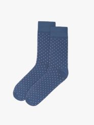 Granatowe skarpety męskie w białe kropki. Niebieskie skarpetki męskie Ryłko, bez wzorów, z bawełny. Za 24.99 zł.
