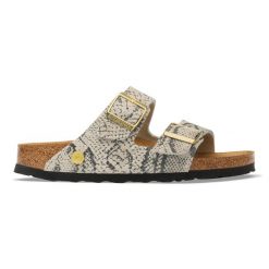 BIRKENSTOCK Arizona Print LEVE Snake Oyster Klapki damskie. Brązowe klapki damskie Birkenstock, bez wzorów, z denimu, bez obcasa. Za 529.99 zł.