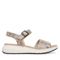 Sandały Caprice. Brązowe sandały damskie Caprice, bez wzorów, bez obcasa, na płaskiej podeszwie. Za 339.99 zł.