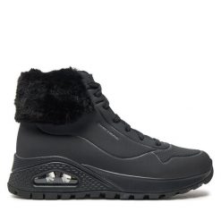 Botki Skechers. Czarne botki damskie Skechers, bez obcasa, na płaskiej podeszwie, bez zapięcia. Za 329.99 zł.