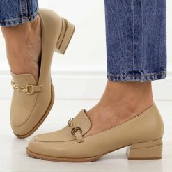 Beżowe półbuty damskie, mokasyny M.Daszyński Sa267-7. Brązowe mokasyny damskie M.Daszyński, ze skóry. Za 199.00 zł.