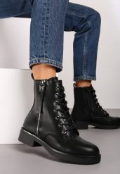 Czarne Botki Workery na Płaskiej Podeszwie z Ozdobnym Suwakiem Nailine. Czarne botki damskie Renee, na jesień, z jeansu, eleganckie, bez obcasa, na płaskiej podeszwie, bez zapięcia. Za 119.99 zł.