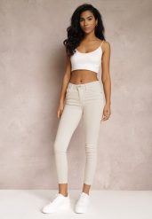 Beżowe Jeansy Skinny z Efektem Push Up Karinali. Brązowe jeansy damskie Renee. Za 79.99 zł.
