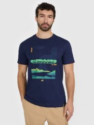 4F T-shirt regular z nadrukiem męski - granatowy L. Niebieskie t-shirty męskie 4f, l, bez wzorów, z bawełny, bez kołnierzyka. Za 69.99 zł.