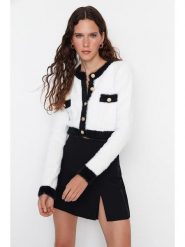 Trendyol Kardigan w kolorze biało-czarnym rozmiar: M. Brązowe kardigany damskie Trendyol, m, bez wzorów, ze splotem. Za 121.99 zł.