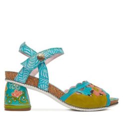 Sandały Laura Vita. Niebieskie sandały damskie Laura Vita, bez wzorów, bez obcasa, na słupku. Za 429.99 zł.