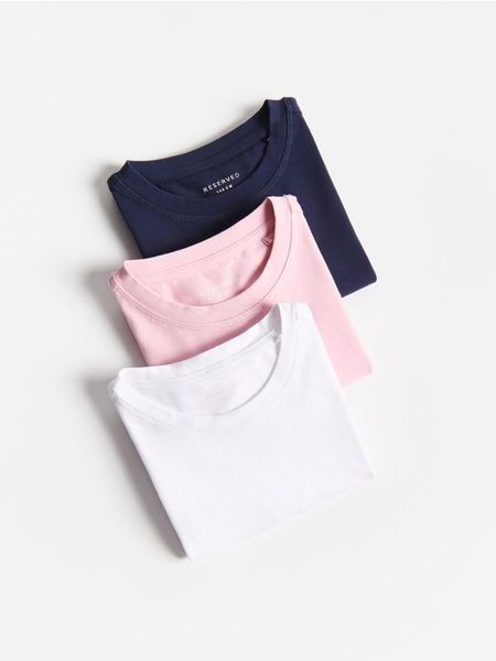 T-shirt z bawełną 3 pack - wielobarwny. Koszulki dziewczęce Reserved, bez wzorów, z bawełny, bez ramiączek. Za 49.99 zł.
