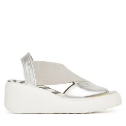 Sandały Fly London. Szare sandały damskie Fly London, bez wzorów, bez obcasa, na koturnie. Za 399.99 zł.