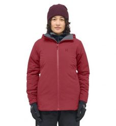 HAGLOFS Kurtka ocieplana damska Mimic Alert Hood Women carmine red-S. Zielone kurtki damskie Haglöfs, s, bez wzorów, z elastanu, z kapturem. Za 556.39 zł.