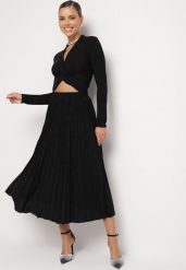 Czarna Plisowana Spódnica z Gumką w Pasie z Połyskującego Materiału Edaniwen. Czarne spódniczki damskie Born2be, l, bez wzorów, eleganckie, midi, plisowane. Za 129.99 zł.
