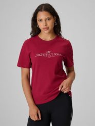 4F T-shirt relaxed z nadrukiem damski - burgundowy XS. Czerwone t-shirty damskie 4f, xs, bez wzorów, z bawełny, bez kołnierzyka. Za 79.99 zł.