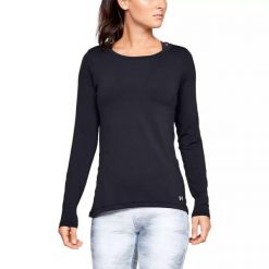 Koszulka damska Under Armour HG Armour Long Sleeve. Czarne t-shirty damskie Under Armour, bez wzorów, bez kołnierzyka. Za 119.99 zł.