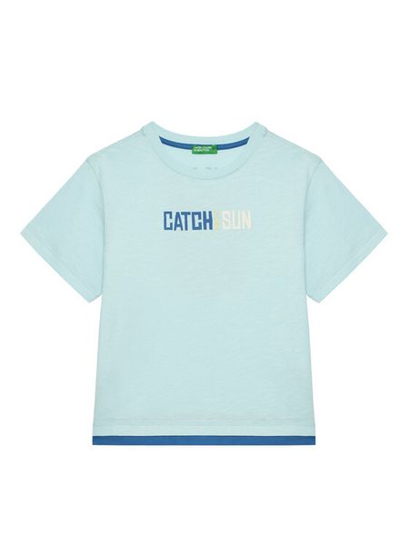 United Colors Of Benetton T-Shirt 3SLUG10JF Niebieski Regular Fit. Niebieskie t-shirty chłopięce United Colors Of Benetton, bez wzorów, z bawełny, bez ramiączek. Za 39.99 zł.