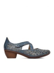 Rieker Półbuty 43773-12 Granatowy. Niebieskie półbuty damskie Rieker, bez wzorów, ze skóry, bez obcasa, na obcasie. Za 339.99 zł.