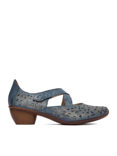 Rieker Półbuty 43773-12 Granatowy. Niebieskie półbuty damskie Rieker, bez wzorów, ze skóry, bez obcasa, na obcasie. Za 339.99 zł.