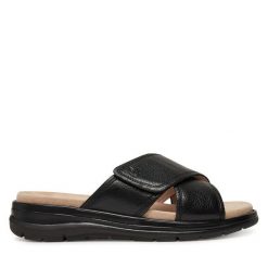 Klapki Caprice. Czarne klapki damskie Caprice, bez wzorów, bez obcasa. Za 249.99 zł.