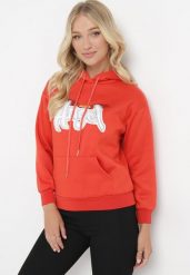 Pomarańczowa Bluza Ocieplona z Kapturem i Nadrukiem Wesa. Brązowe bluzy z kapturem damskie Born2be, l, z jeansu. Za 84.99 zł.
