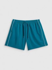 4F Spodenki plażowe damskie - turkusowe XL. Niebieskie spodenki sportowe damskie 4f, l, z dresówki, na fitness i siłownię. Za 99.99 zł.