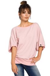Oversizowa Pudrowa Bluza ze Ściągaczem na Zakładkę. Czerwone bluzy bez kaptura damskie MOE, l, z bawełny. Za 193.90 zł.