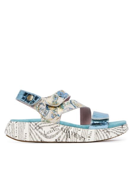 Laura Vita Sandały Nikito 19 Niebieski. Niebieskie sandały damskie Laura Vita, bez wzorów, ze skóry, bez obcasa, na płaskiej podeszwie. Za 429.99 zł.