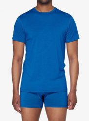 Koszulka termoaktywna Devold Breeze Merino 150 T-Shirt. Niebieskie t-shirty sportowe męskie Devold, m, z materiału, bez ramiączek, outdoorowe. Za 351.99 zł.