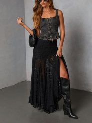 LA Angels Spódnica w kolorze czarnym rozmiar: XL. Czarne spódniczki damskie LA Angels, xl, bez wzorów, z koronki, maxi, proste. Za 130.99 zł.