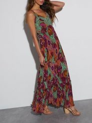 Milan Kiss Sukienka w kolorze zielono-różowym ze wzorem rozmiar: L. Różowe sukienki damskie Milan Kiss, na imprezę, l, bez wzorów, bez kołnierzyka, bez ramiączek, maxi. Za 179.22 zł.