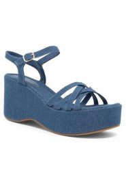 Jenny Fairy Sandały RABBY KL E2206-100 Niebieski. Niebieskie sandały damskie Jenny Fairy, bez wzorów, z materiału, bez obcasa, na koturnie. Za 139.99 zł.