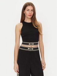 Elisabetta Franchi Top TK-39S-51E2 Czarny Slim Fit. Czarne topy damskie Elisabetta Franchi, s, bez wzorów, z wiskozy, bez kołnierzyka. Za 569.99 zł.