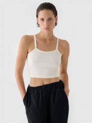 4F Crop top slim damski - biały M. Białe topy damskie 4f, m, bez wzorów, z bawełny, bez kołnierzyka. W wyprzedaży za 29.99 zł.