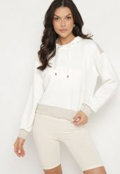 Biała Bluza z Kapturem Metaliczną Nitką i Ściągaczami Ulinisa. Białe bluzy z kapturem damskie Born2be, m, z jeansu. Za 79.99 zł.