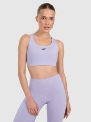 4F Biustonosz treningowy ze średnim wsparciem - niebieski S. Niebieskie biustonosze sportowe damskie 4f, bez wzorów, z elastanu. Za 179.99 zł.