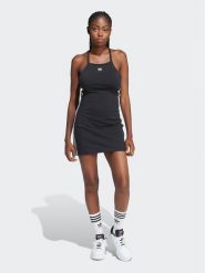 Adidas Sukienka letnia 3-Stripes IU2426 Czarny Slim Fit. Czarne sukienki damskie Adidas, na lato, l, bez wzorów, z bawełny, bez kołnierzyka, bez ramiączek. Za 119.99 zł.